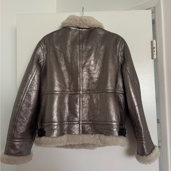 NWT AllSaints Silver Lorel Shearling Jacket Medium – Metallic Luxe Statement - Picture 10 of 15